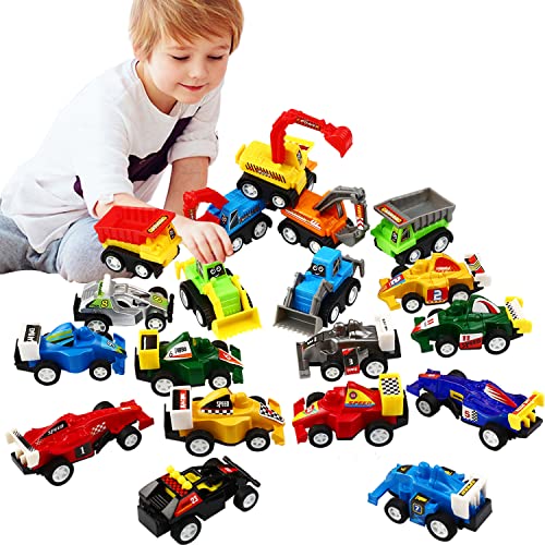 SWUNXION 20 Pcs Spielzeugautos Set, Spielzeug Autos für Kinder mit Rennwagen LKW Bagger und Bulldozer ab 3 Jahren von SWUNXION
