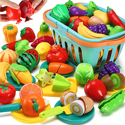 Spielküche Zubehör, Küchenspielzeug für Kinder Obst und Gemüse zum Schneiden Rollenspiel Lernspielzeug für Kleinkinder Jungen Mädchen von SWUNXION