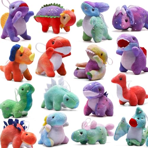 SWUNXION Dinosaurier-Plüsch-Set (16-teilig), Mini-Dinosaurier-Tier-Schlüsselanhänger, Set für Kleinkindpartys, Plüsch-Set zum Füllen Ihrer Weihnachtsstrümpfe, Schätze, Karnevalspreise von SWUNXION