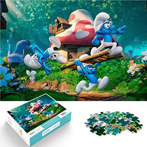 1000 Teile Die Schlümpfe Puzzle für Erwachsene und Kinder - Elf im Pilzhaus - Lernspiele Spielzeug für Familie - Dekoration 38x26cm von SXBB