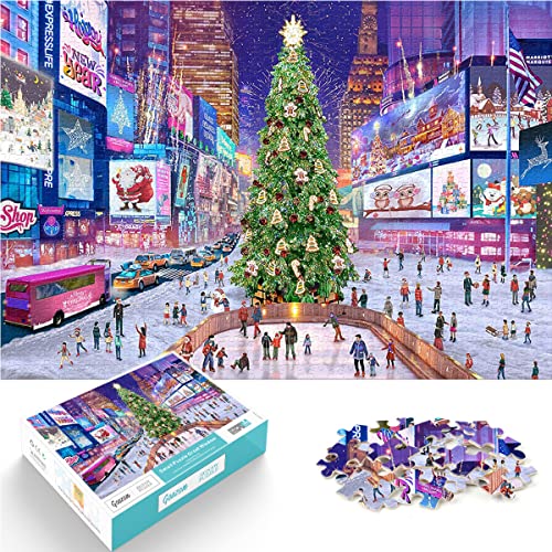 Puzzle 1000 Teile Weihnachten Square Puzzles Erwachsene Kinder Schwierigkeitsgrad Puzzle Weihnachten Straßenpuzzle Lernspiele Spielzeug Familie Dekoration 38x26cm von SXBB