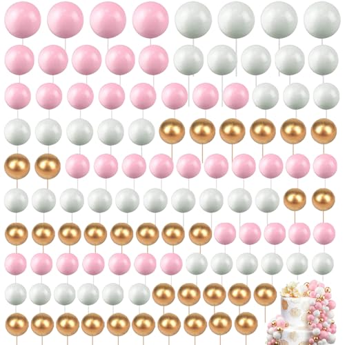 Glückliche Geburtstagstorte Topper, 108 Stück Mini-Ballons Tortenaufleger, Cake Topper Geburtstag für Hochzeit Party Babyparty Geburtstag Torte Dekorieren (Weiß Gold Rosa) von SXCCNW