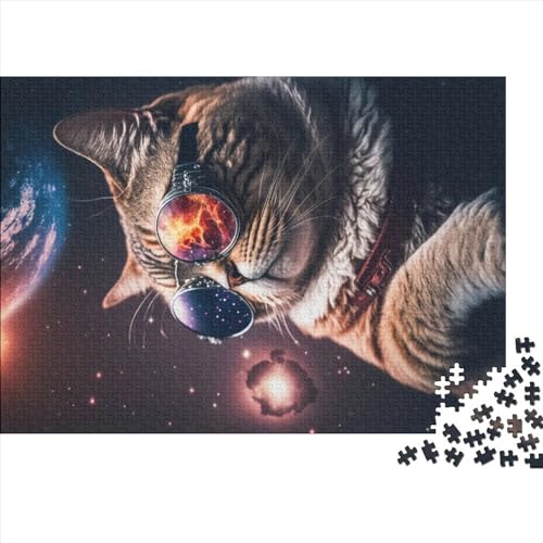 Die kosmische Katze Mander, lustiges Puzzle, 1000 Teile, für Erwachsene, Herausforderung, Lernspiel, Stressabbau-Spielzeug, Dekoration, Spielzeug, Intellektuelles Spiel, 1000 Stück (75 x 50 cm) von SXLSDMNNSCBG