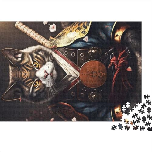 Samurai-Katze, lustiges Puzzle, 1000 Teile, für Erwachsene, Herausforderung, pädagogisches Lernspiel, Stressabbau-Spielzeug, Dekoration, Spielzeug, Denkspiel, 1000 Stück (75 x 50 cm) von SXLSDMNNSCBG