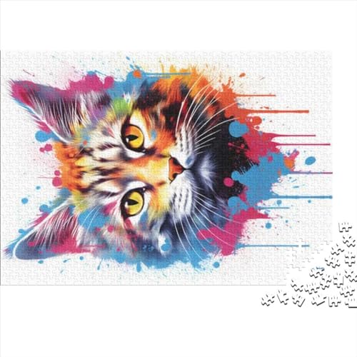 Starrende Katze in Farben, lustiges Puzzle für Erwachsene, 1000 Teile, Lernspiel, Heimdekoration, Spielzeug, intellektueller Stressabbau, Entspannung und Intelligenz, 300 Teile (40 x 28 cm) von SXLSDMNNSCBG