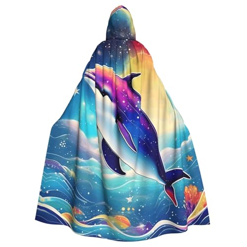 Bunter Sternenhimmel, Ozean, Delfin, Halloween-Umhang, Unisex, Kapuzenumhang, Cosplay-Kostüm, Umhang für Halloween, Kapuzenuniform Bunter Sternenhimmel, Ozean, Delfin, Halloween-Umhang, Unisex, Kapuzenumhang, Cosplay-Kostüm, Umhang für Halloween, Kapuzenuniform von SXOOGE