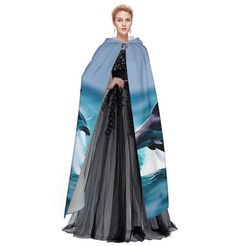 SXOOGE 1 Halloween-Umhang mit Delfinen im Meer, Unisex, Kapuzenumhang, Cosplay-Kostüm, Umhang für Halloween, Kapuzenuniform SXOOGE 1 Halloween-Umhang mit Delfinen im Meer, Unisex, Kapuzenumhang, Cosplay-Kostüm, Umhang für Halloween, Kapuzenuniform von SXOOGE