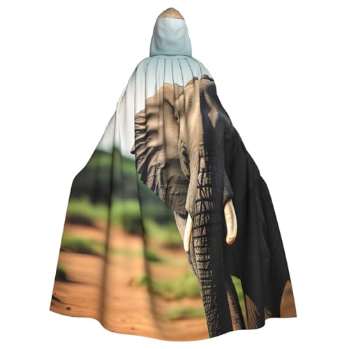 SXOOGE Afrikanischer Elefant Halloween Umhang Unisex Robe Kapuzenumhang Cosplay Kostüm Umhang für Halloween Kapuzenuniform von SXOOGE