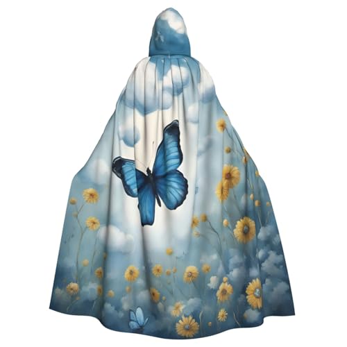 SXOOGE Blauer Schmetterling und Wolken, Halloween-Umhang, Unisex, Kapuzenumhang, Cosplay-Kostüm, Umhang für Halloween, Kapuzenuniform SXOOGE Blauer Schmetterling und Wolken, Halloween-Umhang, Unisex, Kapuzenumhang, Cosplay-Kostüm, Umhang für Halloween, Kapuzenuniform von SXOOGE