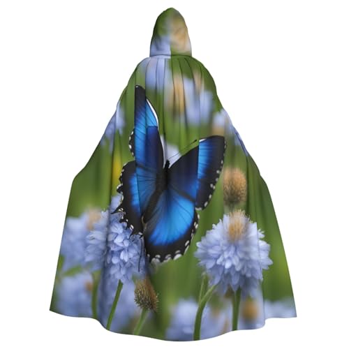 SXOOGE Blauer Schmetterlings-Halloween-Umhang, Unisex, Kapuzenumhang, Cosplay-Kostüm, Umhang für Halloween, Kapuzenuniform von SXOOGE