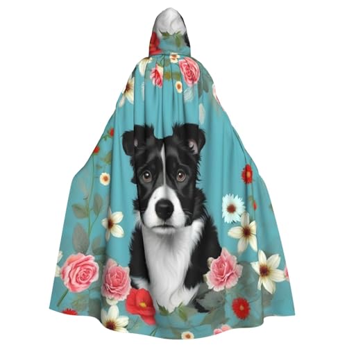 SXOOGE Border Collie Florals Unisex Cosplay Kostüm Halloween Kapuzenumhang Umhang für Party Verkleiden voller Länge Uniform Robe SXOOGE Border Collie Florals Unisex Cosplay Kostüm Halloween Kapuzenumhang Umhang für Party Verkleiden voller Länge Uniform Robe von SXOOGE