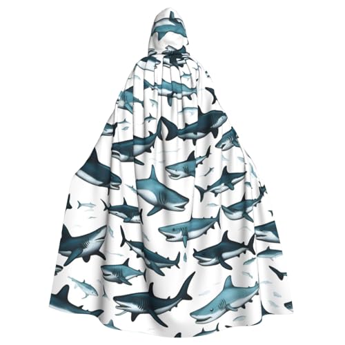 SXOOGE Haifisch-Muster mit verschiedenen Gesten, Unisex, Cosplay-Kostüm, Halloween, Kapuzenumhang für Party, Verkleidung, Uniform, Robe, Schwarz, Einheitsgr��e von SXOOGE