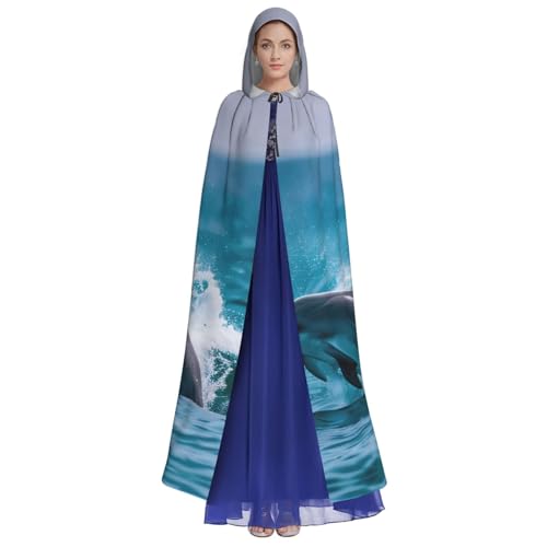 SXOOGE Halloween-Umhang mit Delfinen im Meer, Unisex, Kapuzenumhang, Cosplay-Kostüm, Umhang für Halloween, Kapuzenuniform von SXOOGE