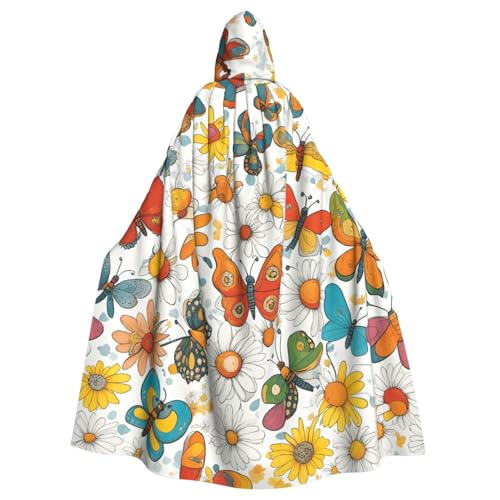 SXOOGE Halloween-Umhang mit Schmetterlings-Gänseblümchen, Unisex, Kapuzenumhang, Cosplay-Kostüm, Umhang für Halloween, Kapuzenuniform SXOOGE Halloween-Umhang mit Schmetterlings-Gänseblümchen, Unisex, Kapuzenumhang, Cosplay-Kostüm, Umhang für Halloween, Kapuzenuniform von SXOOGE