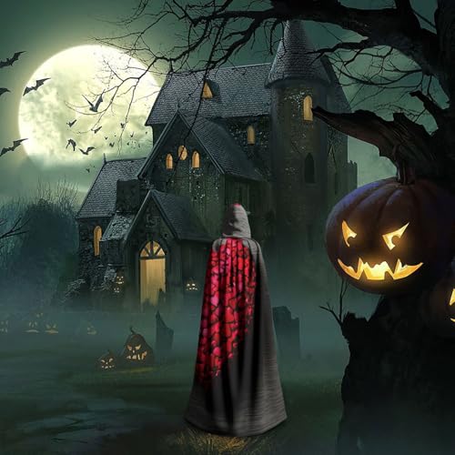 SXOOGE Halloween-Umhang mit roten Herzen, Unisex, Kapuzenumhang, Cosplay-Kostüm, Umhang für Halloween, Kapuzenuniform SXOOGE Halloween-Umhang mit roten Herzen, Unisex, Kapuzenumhang, Cosplay-Kostüm, Umhang für Halloween, Kapuzenuniform von SXOOGE