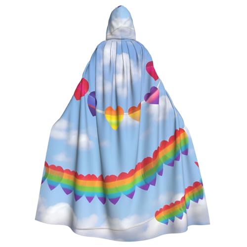 SXOOGE Regenbogenfarbener Gay-Pride-Herzen, unisex, Cosplay-Kostüm, Halloween, Kapuzenumhang für Partys, Verkleidungen, durchgehender Uniform-Bademantel von SXOOGE