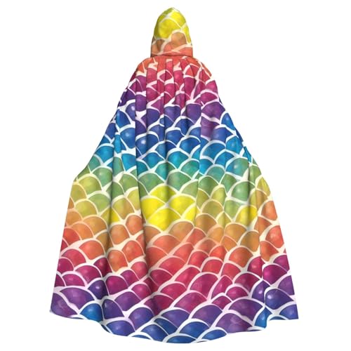 SXOOGE Regenbogenfischschuppen-Unisex-Kostüm, Halloween-Kapuzenumhang für Party, Verkleidung, volle Länge, Uniform-Bademantel von SXOOGE