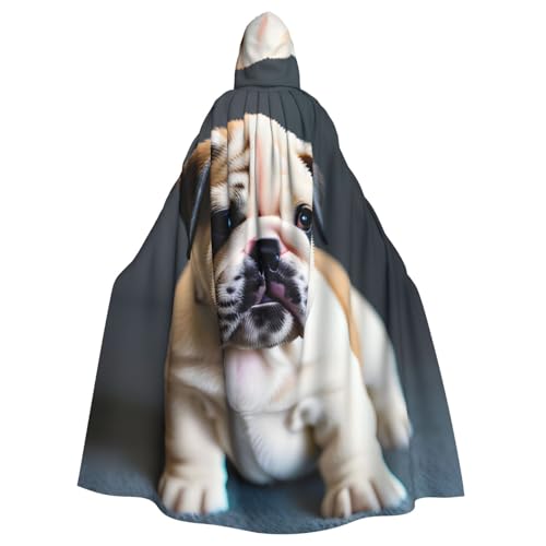 SXOOGE Süßer Bulldoggen-Welpe 1 Halloween-Umhang, Unisex, Kapuzenumhang, Cosplay-Kostüm, Umhang für Halloween, Kapuzenuniform von SXOOGE