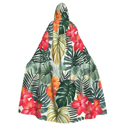 SXOOGE Unisex Cosplay-Kostüm, Motiv: Blätter mit Hibiskus, Halloween-Kapuzenumhang für Partys, Verkleidungen, Ganzkörper-Bademantel von SXOOGE