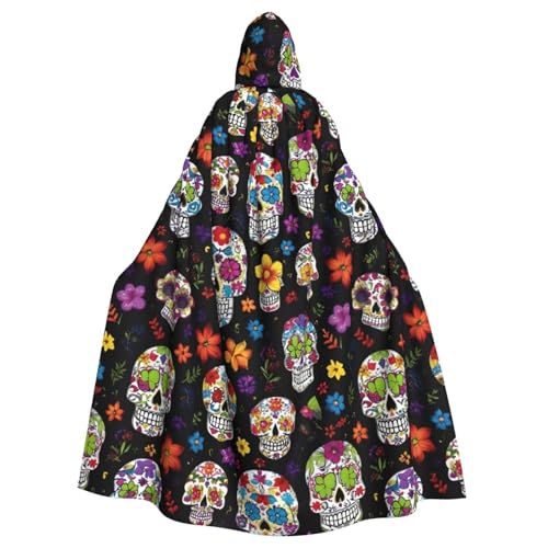 Umhang mit bunten Totenköpfen und Totenköpfen, Unisex, Cosplay, Halloween, mit Kapuze, Umhang für Party, Verkleidung, durchgehender Uniform-Bademantel von SXOOGE