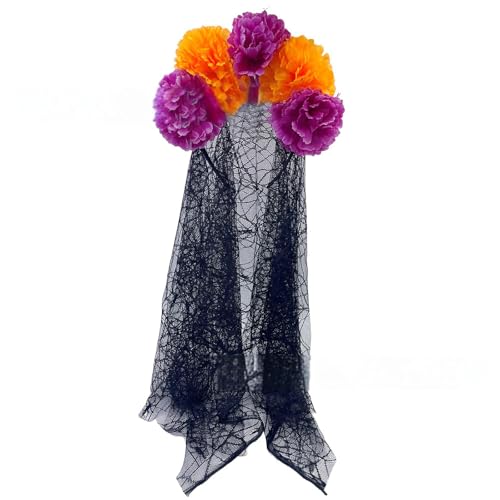Auffälliges Halloween-Kostüm-Zubehör, verstellbares Blumen-Stirnband und weicher schwarzer Umhang, Kopfschmuck für Damen Auffälliges Halloween-Kostüm-Zubehör, verstellbares Blumen-Stirnband und weicher schwarzer Umhang, Kopfschmuck für Damen von SXRQ