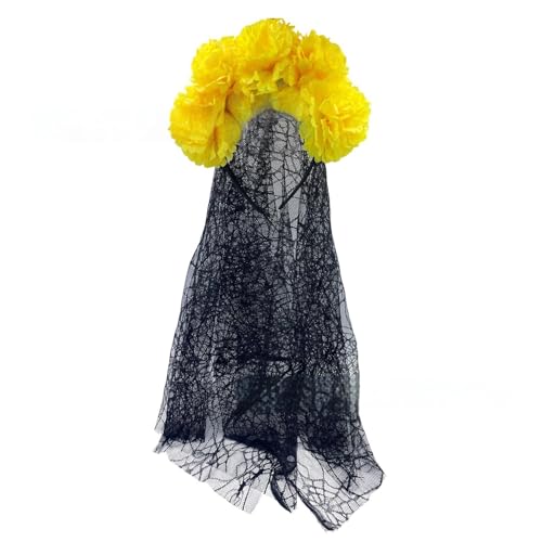 Auffälliges Halloween-Kostüm-Zubehör, verstellbares Blumen-Stirnband und weicher schwarzer Umhang, Kopfschmuck für Damen Auffälliges Halloween-Kostüm-Zubehör, verstellbares Blumen-Stirnband und weicher schwarzer Umhang, Kopfschmuck für Damen von SXRQ