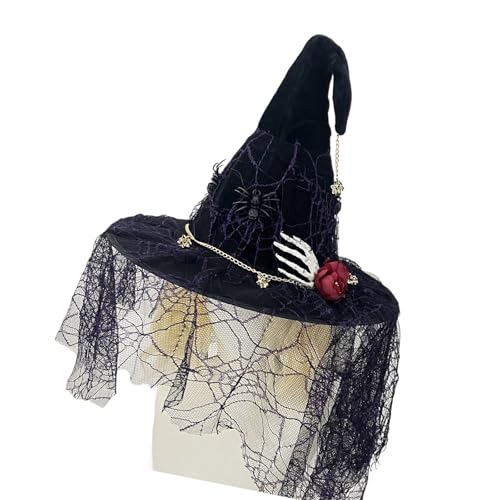 Hexenkostüm, Mütze, Punk, Totenkopf, Spinnennetz, Schleier, Details, atmungsaktiv, Hexenhut für Erwachsene, Halloween, Cosplay, Zubehör, Halloween-Kostüm-Zubehör Hexenkostüm, Mütze, Punk, Totenkopf, Spinnennetz, Schleier, Details, atmungsaktiv, Hexenhut für Erwachsene, Halloween, Cosplay, Zubehör, Halloween-Kostüm-Zubehör von SXRQ