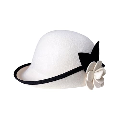 SXRQ Eleganter Fedora-Hut für Cosplay-Partys, Rollkrempe, Kamelien-Blumenhut, Erwachsene, Karneval, Partyhut, Flapper-Kopf-Zubehör SXRQ Eleganter Fedora-Hut für Cosplay-Partys, Rollkrempe, Kamelien-Blumenhut, Erwachsene, Karneval, Partyhut, Flapper-Kopf-Zubehör von SXRQ