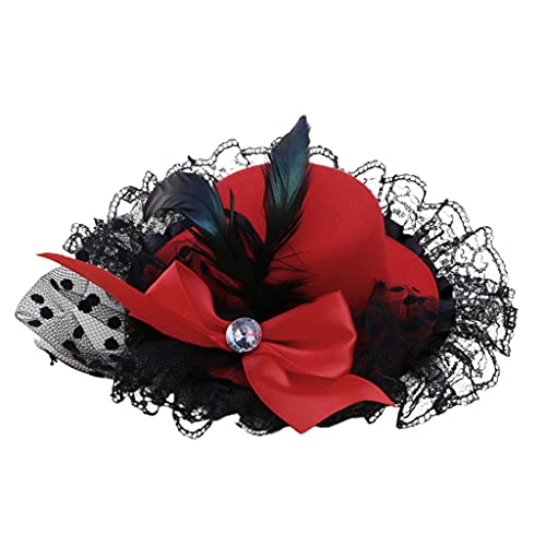 SXRQ Haarschmuck mit Schleife, Spitze, Federn, Zylinder, ausgefallener Fascinator, Party-Stirnband von SXRQ
