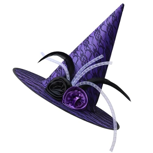 SXRQ Schleier Spitze Hexenhut Halloween Kostüm Zubehör für Halloween Party Schleier Kopfbedeckung für Maskerade Cosplay Spitzer Hexenhut von SXRQ