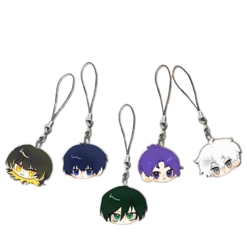 Blau Lock Acryl Schlüsselbund 5er Set Niedlich Isagi Yoichi,Bachira Meguru,Rin Itoshi Figur Anhänger Schlüsselanhänger Schlüsselzubehör Handy Anhänger Tasche Dekoration Cos Requisiten von SXYNIO