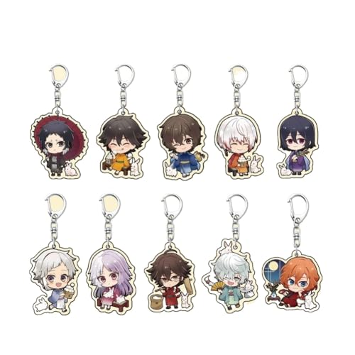 Bungo Acryl Schlüsselanhänger 10er Set Niedlich Dazai Osamu,Nakahara Chuya,Kunikida Doppo Figur Anhänger Schlüsselbund Schlüsselzubehör Handy Anhänger Tasche Deko Cos Requisiten von SXYNIO