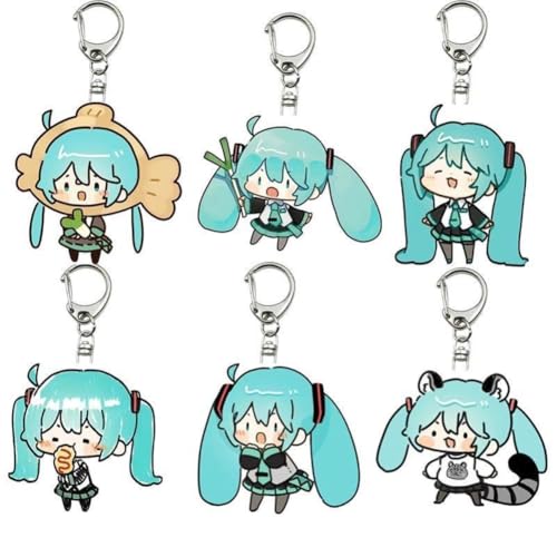 Hatsu Ne Acryl Schlüsselanhänger 6er Set Niedlich Hatsune MK Figur Anhänger Schlüsselring Schlüsselzubehör Handy Anhänger Tasche Dekoration Cos Requisiten von SXYNIO