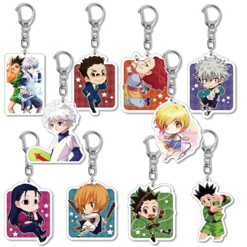 Hunter Schlüsselanhänger 10er Set Niedlich GON-Freecss, Killua,Hisoka, Kurapika Figur Anhänger Schlüsselring Schlüsselzubehör Handy Anhänger Tasche Dekoration Cos Requisiten von SXYNIO