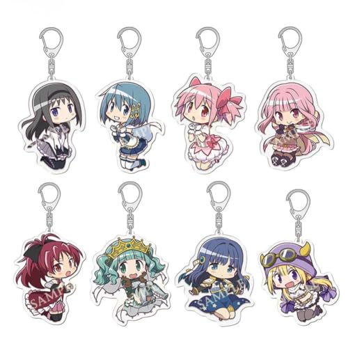 Madoka Magica Schlüsselanhänger 8er Set Niedlich Kaname Madoka,Akemi Homura,Tomoe Mami Figur Anhänger Schlüsselring Schlüsselzubehör Handy Anhänger Tasche Dekoration Cos Requisiten von SXYNIO