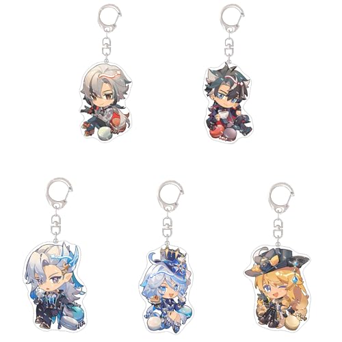 SXYNIO Gen Shin Fontaine Schlüsselanhänger Wriothesley Figur Anhänger Neuvillette Acryl Kette Schlüssel Tasche Dekor Zubehör Navia Cos Requisiten 5pcs von SXYNIO