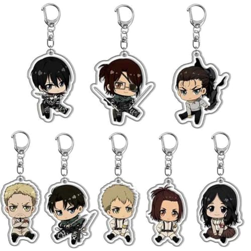 SXYNIO Scout Regiment Schlüsselanhänger Acryl Schlüsselring Cartoon Charakter Eren, Mikasa, Armin Gedruckt Schlüssel Tasche Dekoration Anhänger Zubehör 8Pcs von SXYNIO