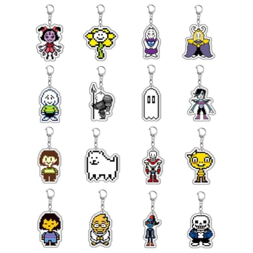 Under Tale Acryl Schlüsselanhänger Spiel Charakter Figur Frisk Chara Toriel Sans Papyrus Flowey Napstablook Schlüsselring Tasche Dekorative Anhänger Anime Cosplay Party Zubehör 16Pcs von SXYNIO