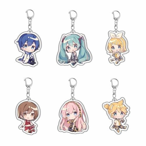 Sekai Acryl Schlüsselanhänger 6er Set Niedlich Hatsune MK,Kagamine Rin,Kagamine Len,Megurine Luka Figur Anhänger Schlüsselring Schlüsselzubehör Handy Anhänger Tasche Dekoration Cos Requisiten von SXYNIO