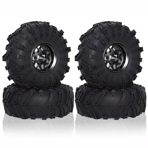 Kompatibel Mit Axial Für SCX10 Für Wraith RR10 Für Capra Für RX4 YK4082 YK4083 1/10 RC Crawler Auto 4 Stück 138 Mm Metall 2,2 Zoll Beadlock Felgenreifen RC-Autozubehör(Black) von SYFDGDV