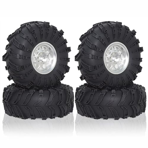 Kompatibel Mit Axial Für SCX10 Für Wraith RR10 Für Capra Für RX4 YK4082 YK4083 1/10 RC Crawler Auto 4 Stück 138 Mm Metall 2,2 Zoll Beadlock Felgenreifen RC-Autozubehör(White) von SYFDGDV