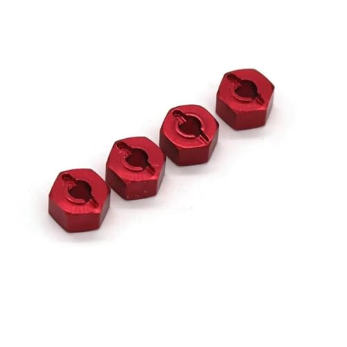 Kompatibel Mit MJX H16 16207 16208 16209 16210 1/16 RC Car Upgrades Teile Zubehör 4 Stück Metall 12 Mm Rad-Sechskant-Nabenadapter RC-Autozubehör(Red) von SYFDGDV