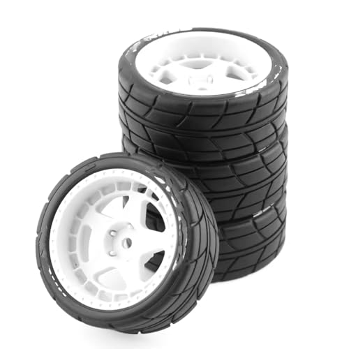 Kompatibel Mit Tamiya Für TT01 TT01E Für TT02 Für TT02B XV01 TA06 PTG-2 1/10 RC-Autoteile 4 Stück 65 Mm Gummireifen-Radreifen 12 Mm Sechskant RC Auto Upgrade-Teile(White,A) von SYFDGDV
