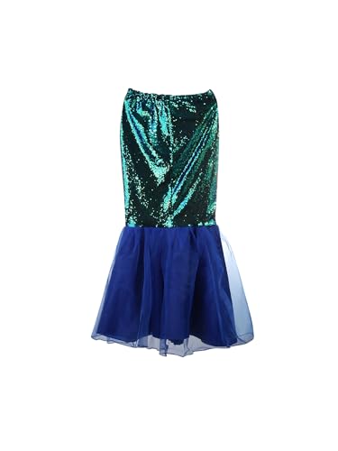 Damen Meerjungfrau Schwanz Kostüm Cosplay Halloween Party Glänzende Pailletten Maxi Fisch Rock Rave Outfits (A-Blue, S) von SYHVGI