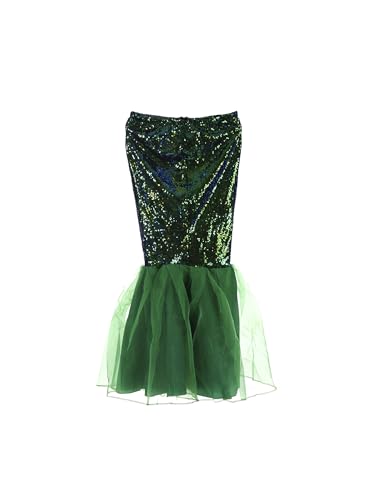 Damen Meerjungfrauenschwanz Kostüm Cosplay Halloween Party Glänzende Pailletten Maxi Fischrock Rave Outfits (A-a-Green, XL) von SYHVGI
