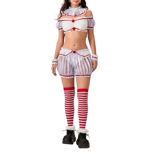 SYHVGI Halloween-Kostüm, Clown-Tops und Shorts, gestreifte Strümpfe, Set, Cosplay, Rollenspiel-Outfits (Grau, L) von SYHVGI