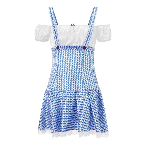 SYHVGI Halloween-Kostüm für Damen, Vintage, schulterfrei, kariert, Minikleid, Party, Cosplay, Outfit (Blau, S) von SYHVGI