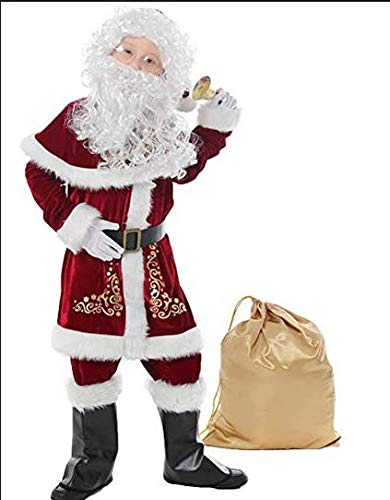 SYHVGI Weihnachtsmann-Kostüm-Set, Mütze + Schal + Oberteil + lockere Hose + Schuhe + Handschuhe + Taillengürtel aus Samt, für Erwachsene/Kinder, Weihnachtsmannanzug (Rot, Größe 2XL) von SYHVGI