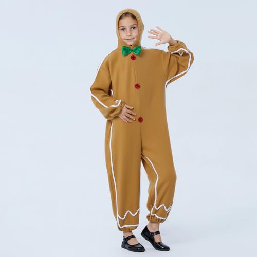 Weihnachtliche Familien-Outfits für Herren und Damen, Kinder, langärmelig, mit Kapuze, Lebkuchen-Cosplay-Kostüm (Kinder, 5–6 Jahre, A-Turmeric) von SYHVGI