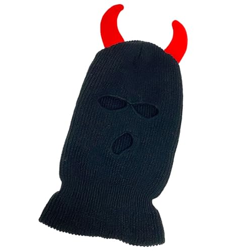 SYJHHWGS Cool Devil Horn Facecover Gestrickte Balaklava Kappen Für Frauen Männer Winter Erwachsene Halloween Kostüm Rollenspielkappen von SYJHHWGS
